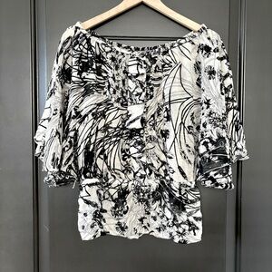Yoana Baraschi 100% Silk Floral Off the Shoulder Batwing Ruffled Breezy Blouse
